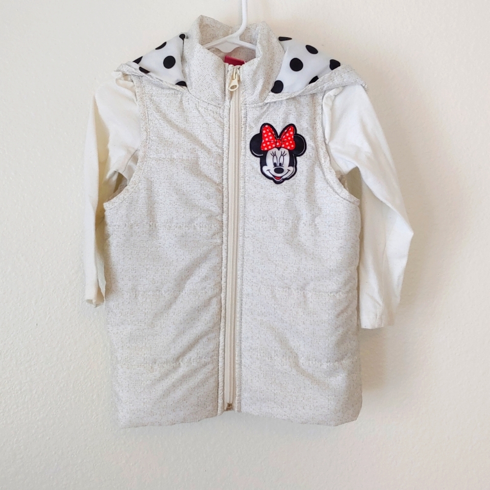 ⭐3/$20⭐ Disney Minnie Mouse Puffer Vest and Long Sleeve T-shirt Set. GUC. 3T.